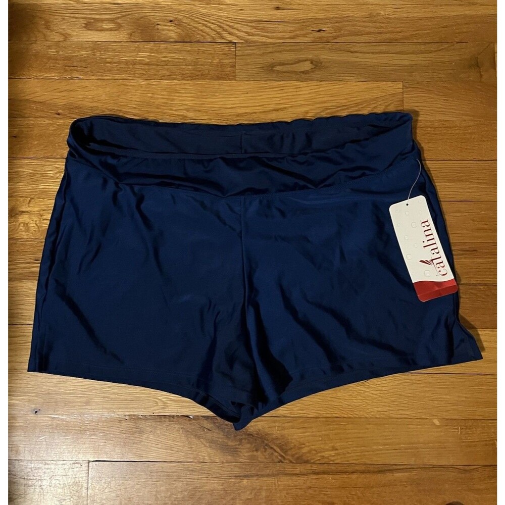 Catalina Women's Blue Solid Tricot Swim Shorts High Rise Plus Size 1X 16W